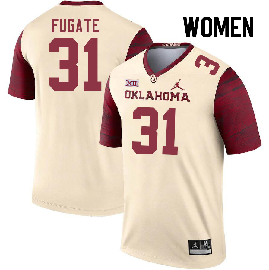 Women #31 Cale Fugate Oklahoma Sooners College Football Jerseys Stitched Sale-Cream - Click Image to Close